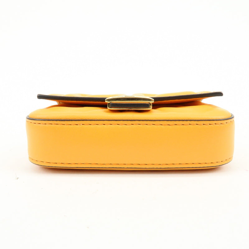 Fendi Chain Baguette Charm Zucca Embossed Leather Orange Bag