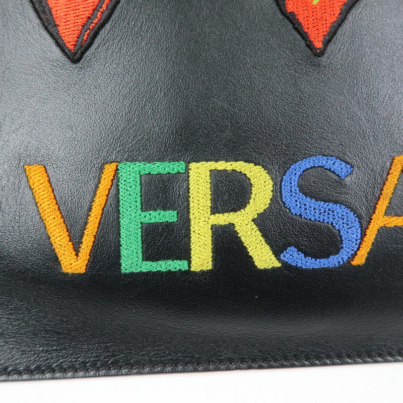 Versace Wristlet Printed Leather Black Bag