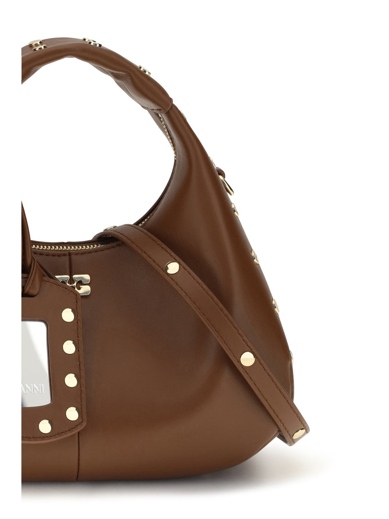 Ganni Studded Lambtouch Hobo Bag — Brown