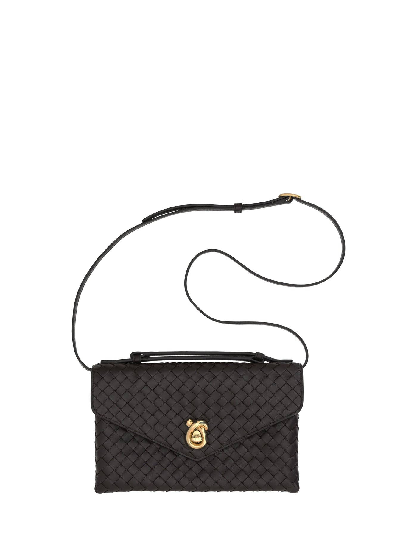 Bottega Veneta Knot Lock Shoulder Bag — Black Lambskin Leather