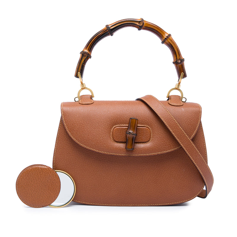 Small Calfskin Bamboo Top Handle Bag - Image 6