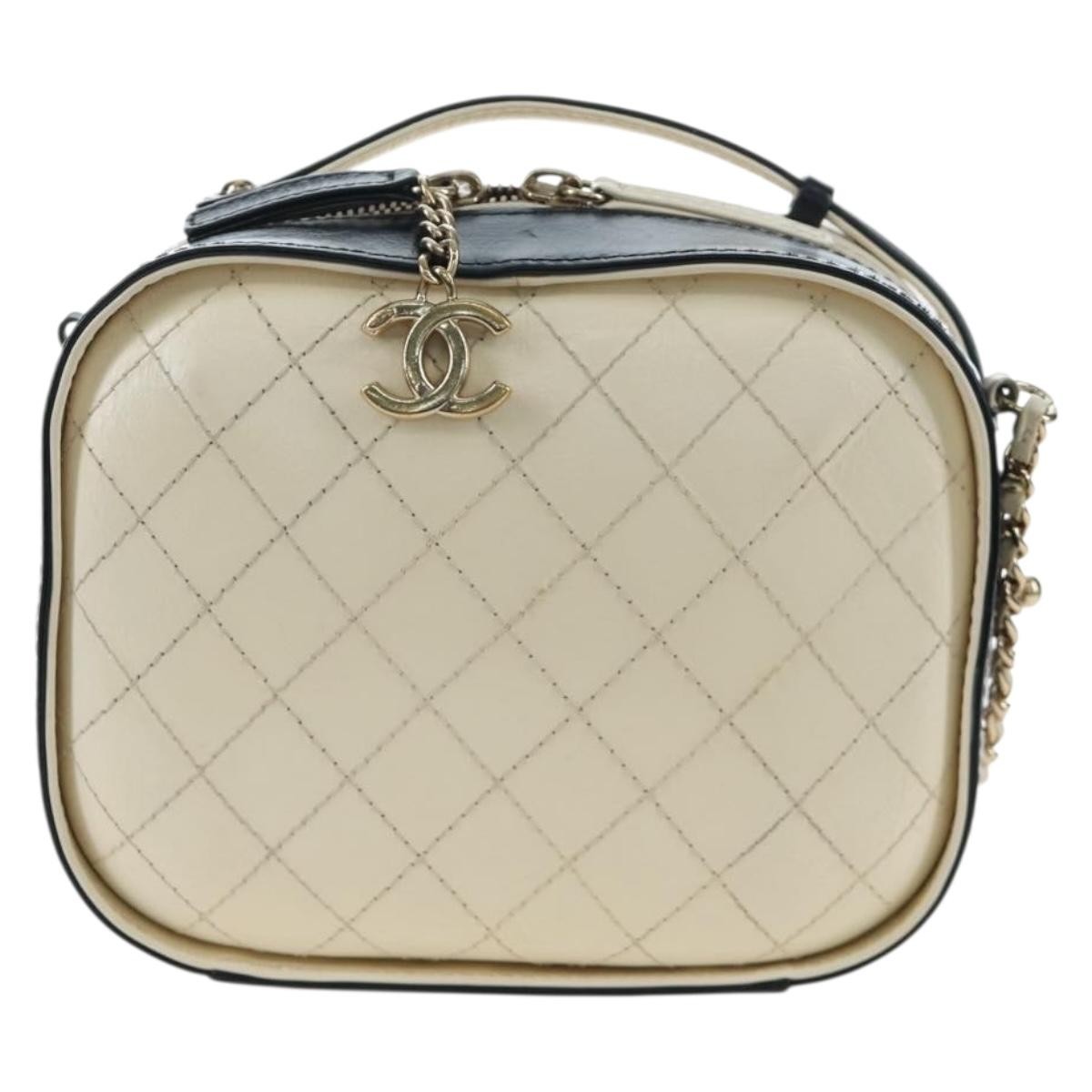 Chanel Vanity Case Quilted Crumpled Calfskin White Leather Bag