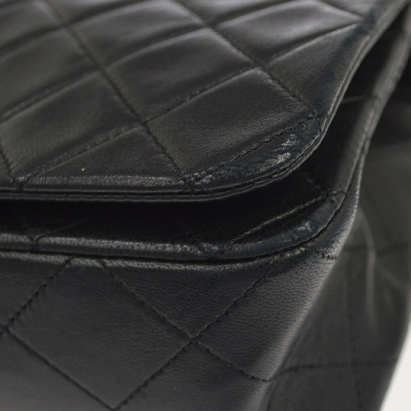 Chanel Vintage Full Flap Quilted Lambskin Black Leather Bag