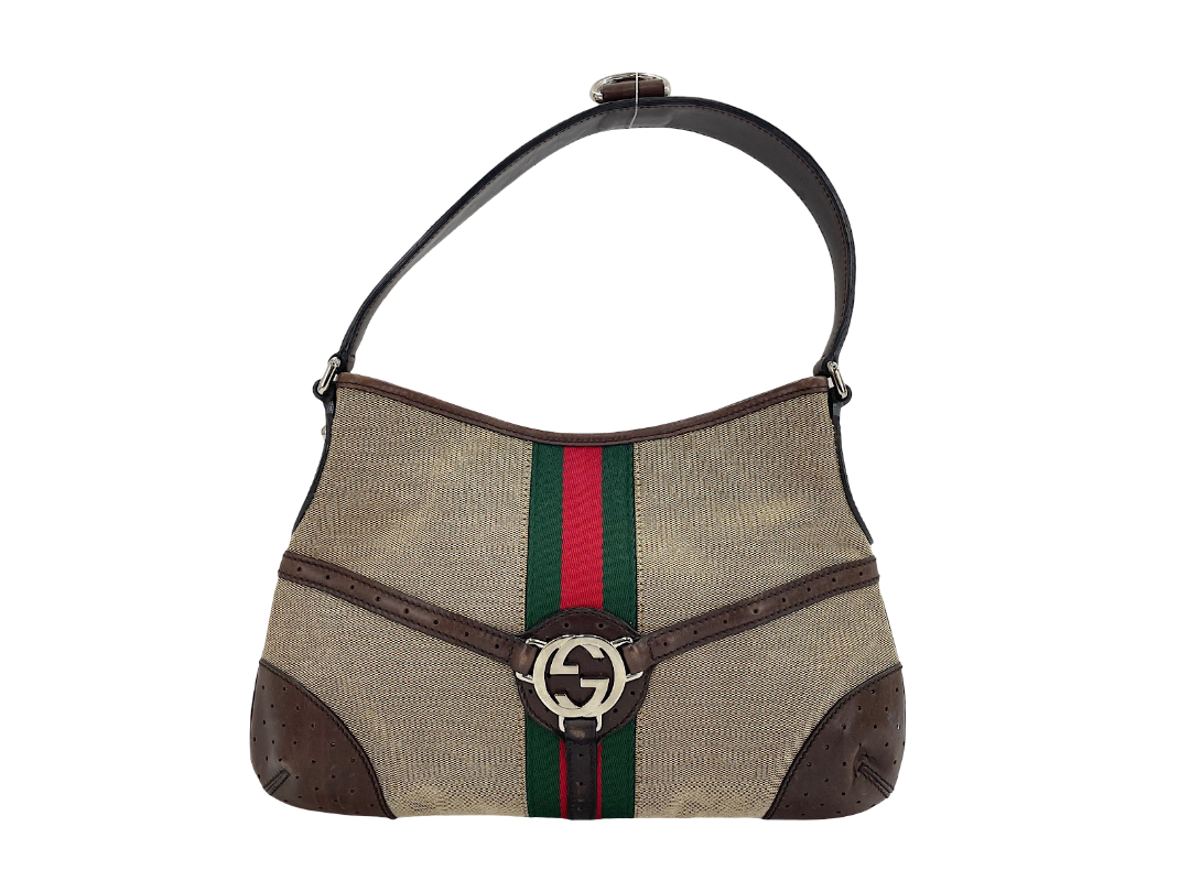 Gucci Reins Web Canvas Brown Bag