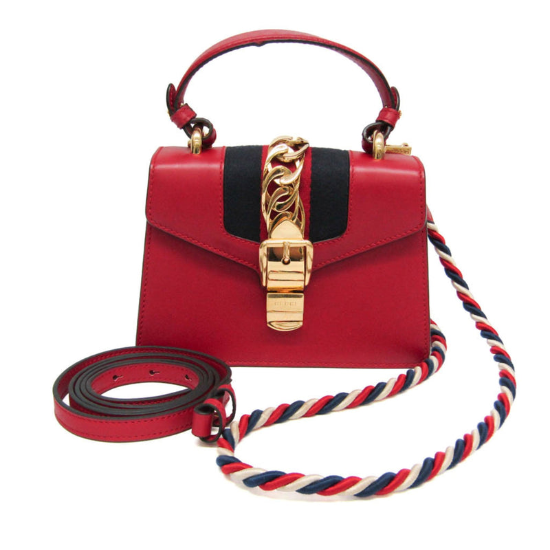 Gucci Sylvie Top Handle Leather Red Bag
