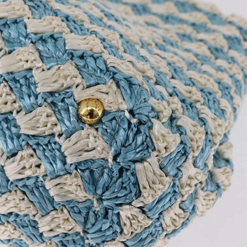Prada Open Raffia Blue Wood Bag