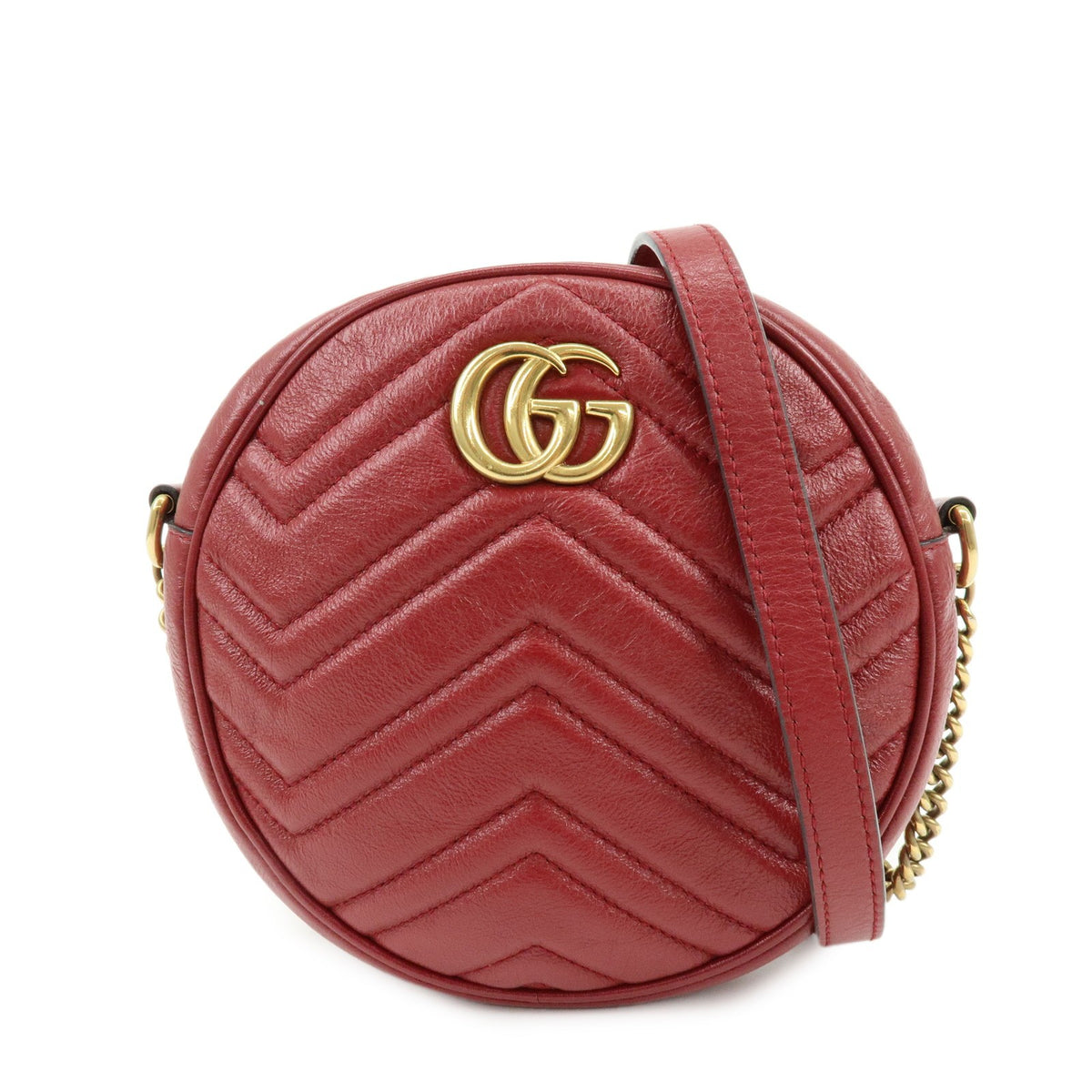 Gucci Gg Marmont Round Matelasse Leather Red Bag