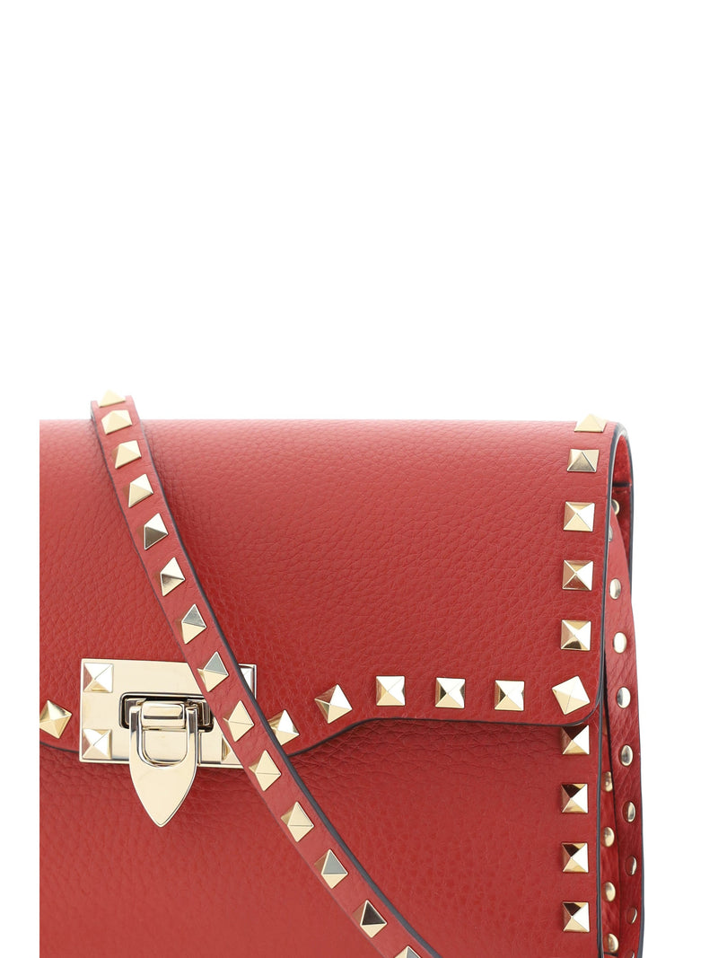 Valentino Garavani Rockstud Shoulder Bag — Red Calf Leather Bos Taurus