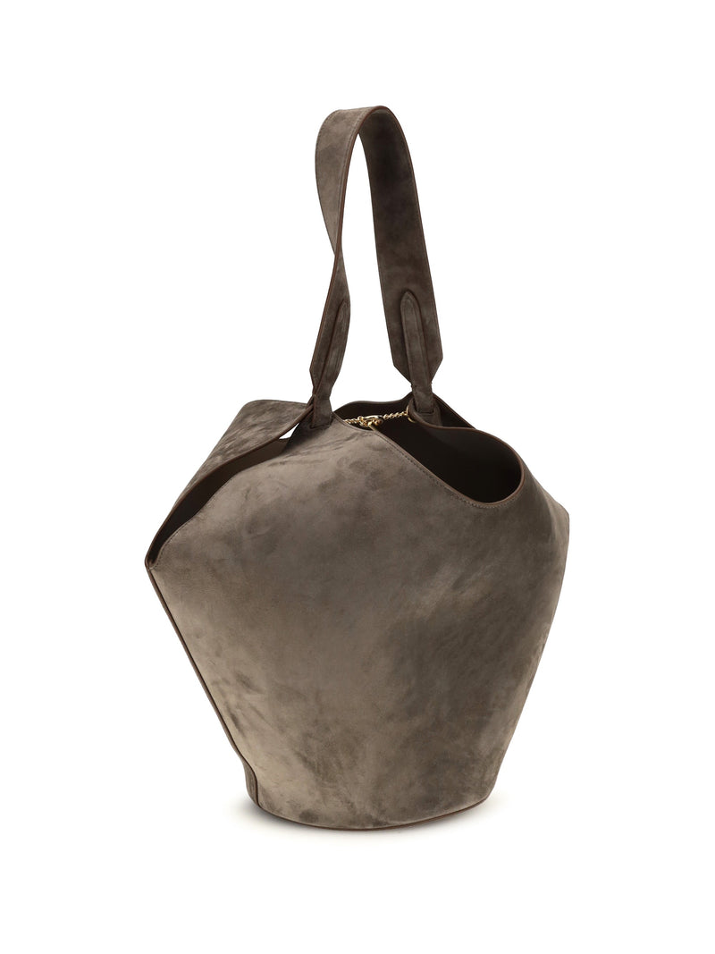 Khaite Lotus Shoulder Bag — Gray Calf Leather Bos Taurus