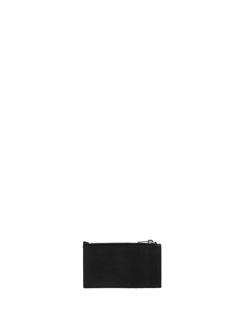 Saint Laurent Embossed Logo Calf Leather Cardholder — Black Wallets & Purses