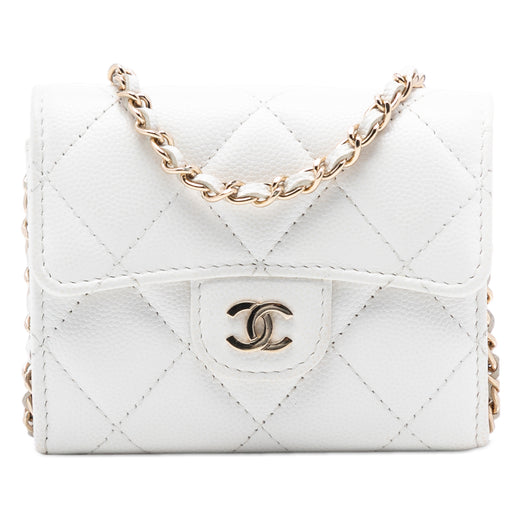 CC Quilted Caviar Flap Card Holder with Chain - Image 1