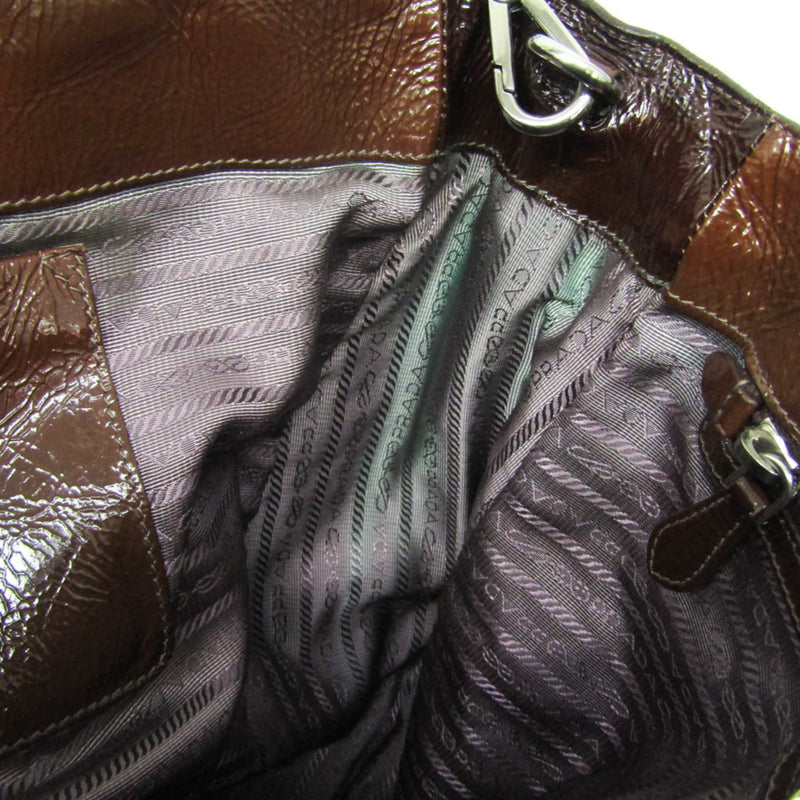 Prada Convertible Zippers Vernice Sfumata Brown Patent_leather Bag