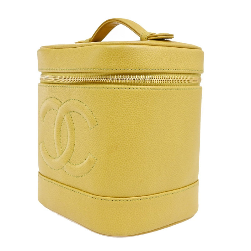 Chanel Vintage Timeless Cosmetic Case Caviar Yellow Leather Bag