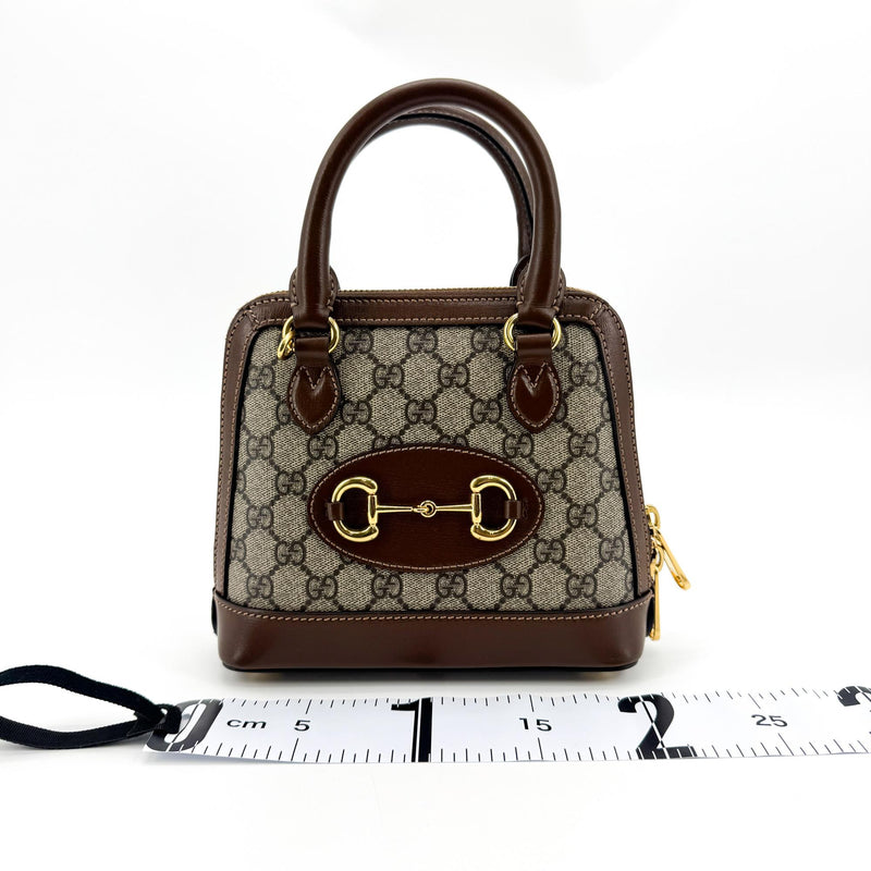 Gucci Horsebit 1955 Top Handle Gg Coated Canvas With Leather Brown Bag