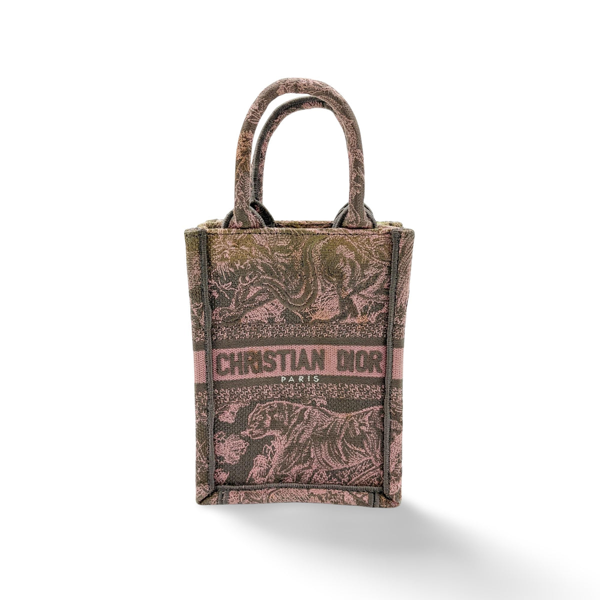Christian Dior Book Tote Phone Embroidered Canvas Pink