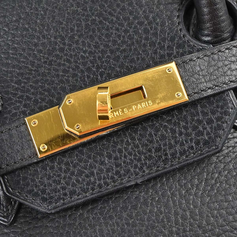 Hermes Birkin Black Clemence With Gold Hardware Leather Bag