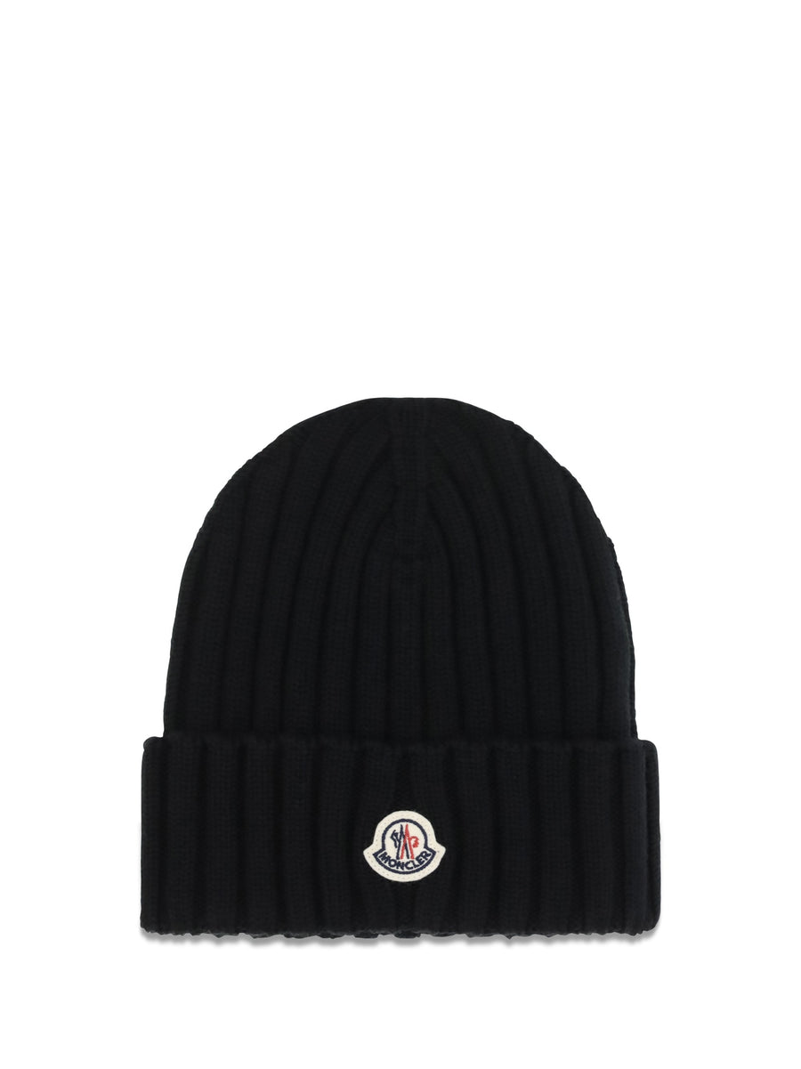Moncler L20933b00036a9327 Merino Wool Ribbed Knit Beanie — Black Ovis Aries Beanies