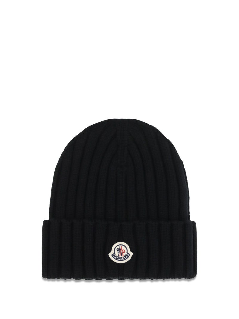Moncler L20933b00036a9327 Ribbed Merino Wool Beanie — Black Beanies