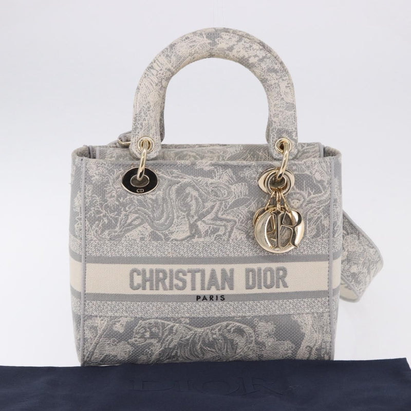 Christian Dior Lady Embroidered Canvas Gray Bag