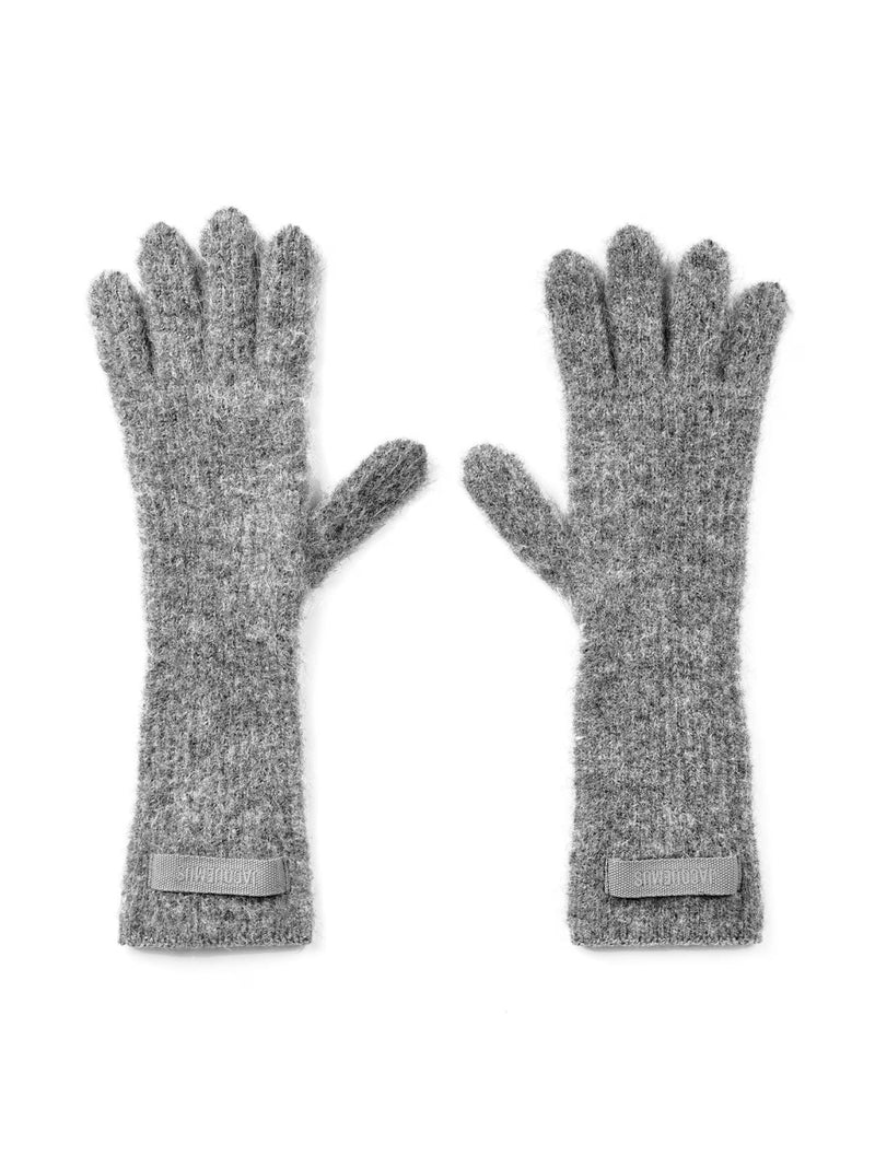Jacquemus Logo-Embroidered Knit Gloves — Gray Alpaca