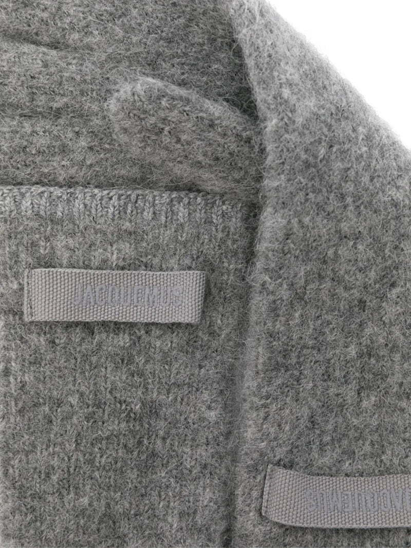 Jacquemus Logo-Embroidered Knit Gloves — Gray Alpaca
