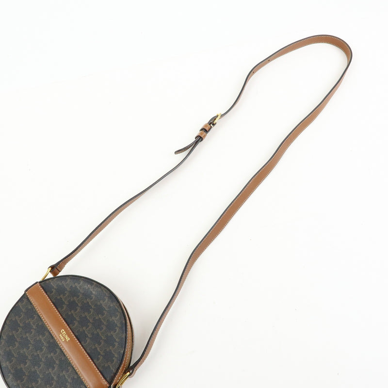 Celine Round Purse On Strap Triomphe Coated Canvas Brown Bag
