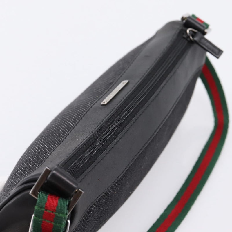 Gucci Web Sherry Line Accessory Pouch Denim & Leather Black Canvas