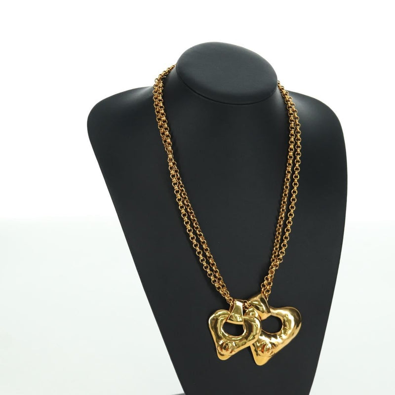 Chanel Vintage Cc Heart Pendant Long Metal Gold Bijoux