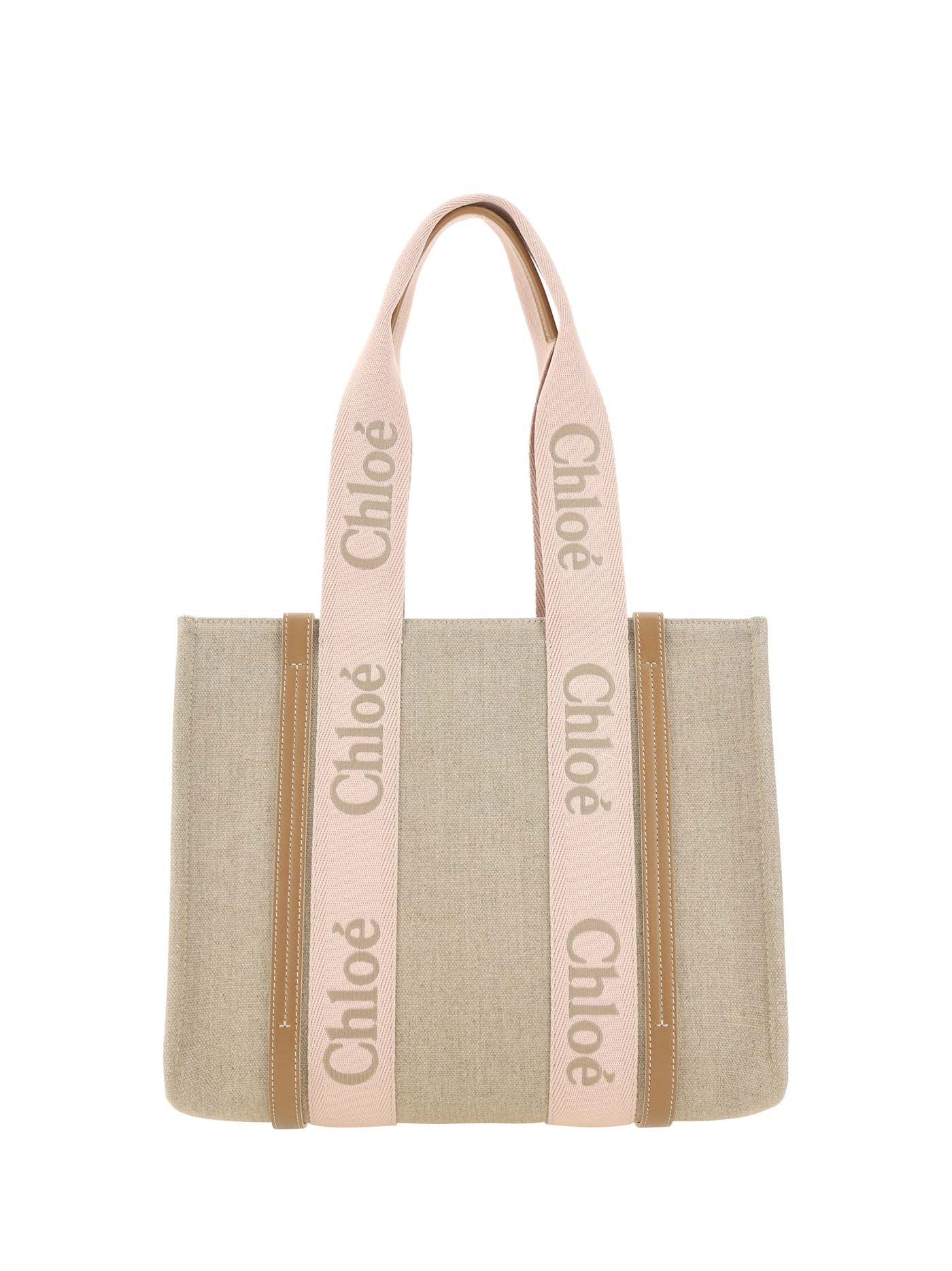 Chloé Linen With Leather Trim Shoulder Bag — Beige