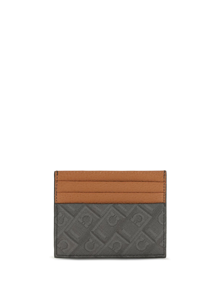 Ferragamo Monogram Calf Leather Card Case — Gray Cases