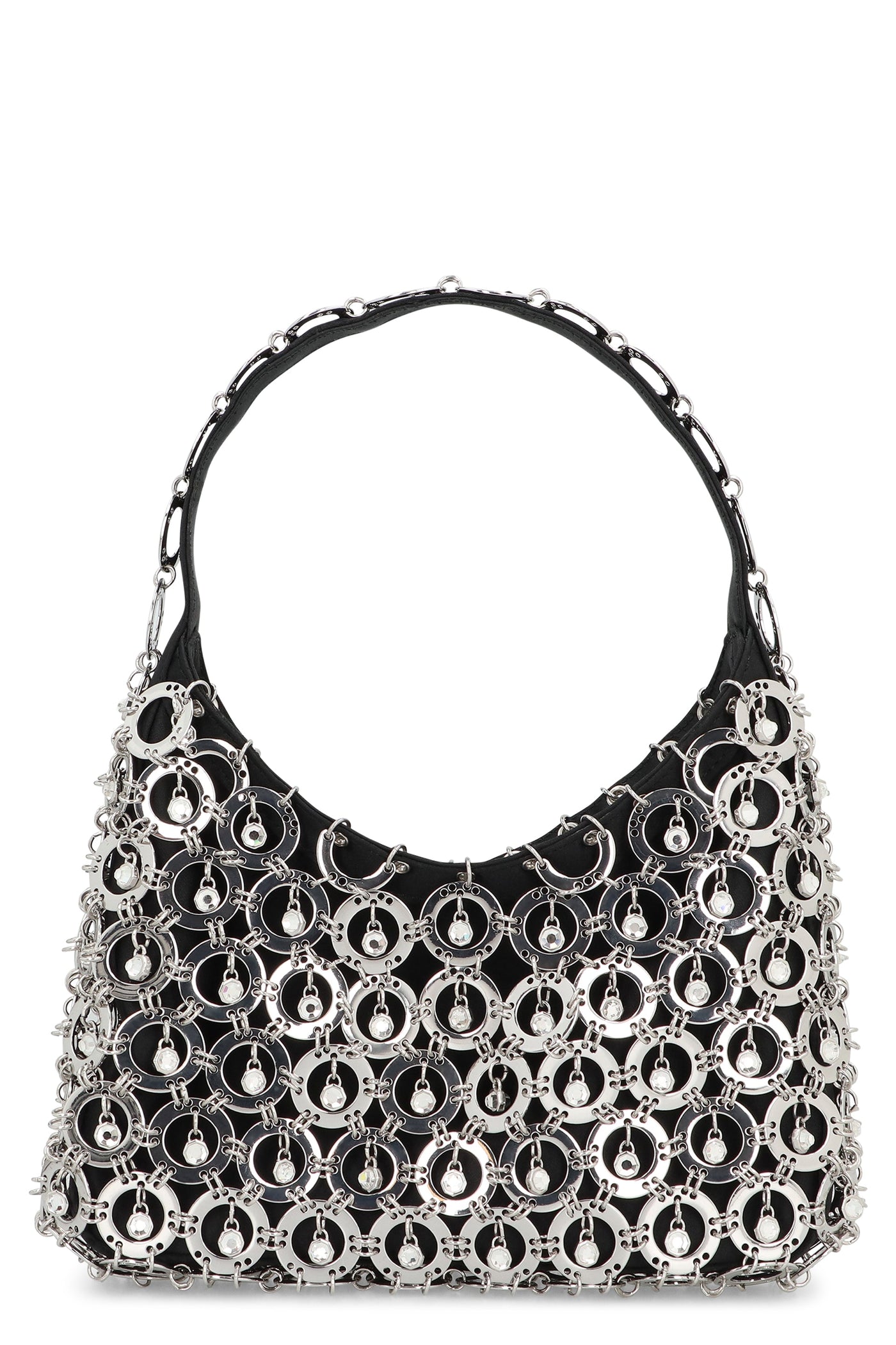 Rabanne Crystal-Embellished Metal Chainmail Shoulder Bag — Black Polyester