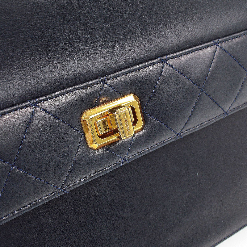 Chanel Vintage Trapezoid Cc Flap Leather Navy Bag