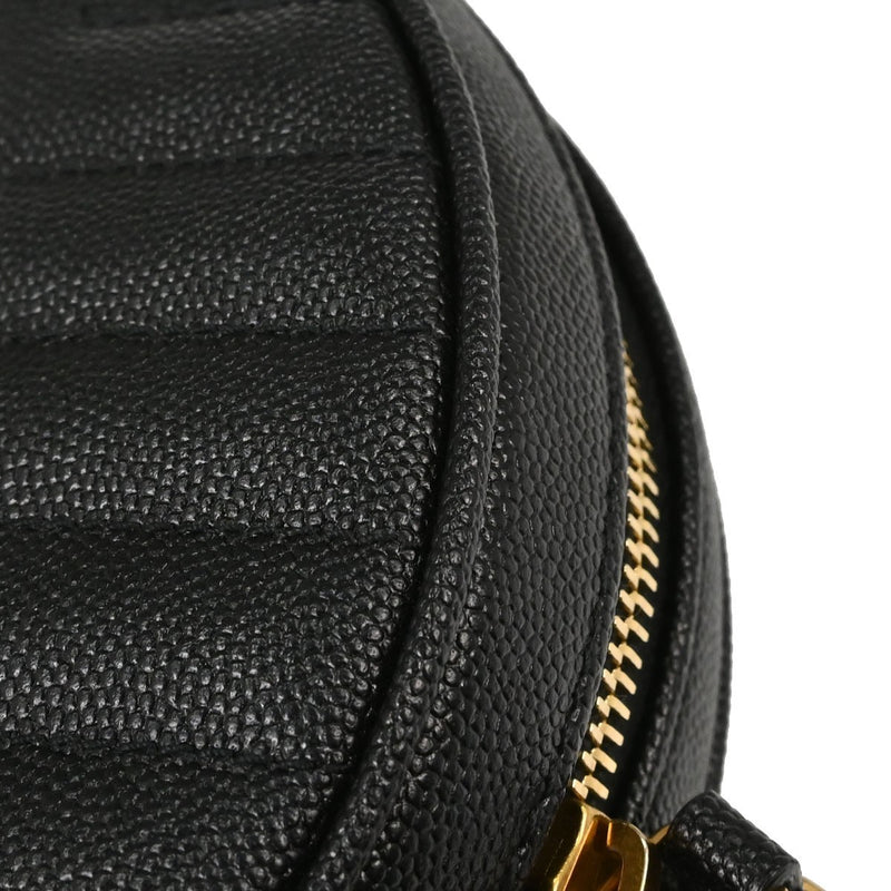 Saint Laurent Vinyle Round Belt Matelasse Chevron Leather Black Bag
