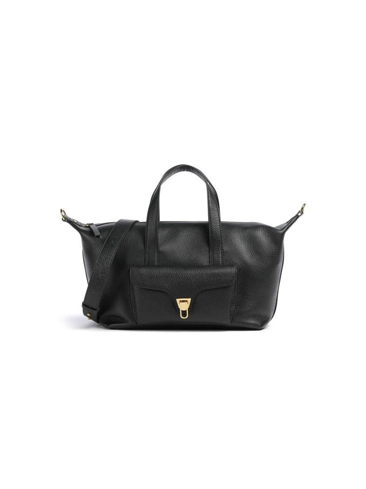Coccinelle Beat Generation Top Handle Bag — Black Grained Leather