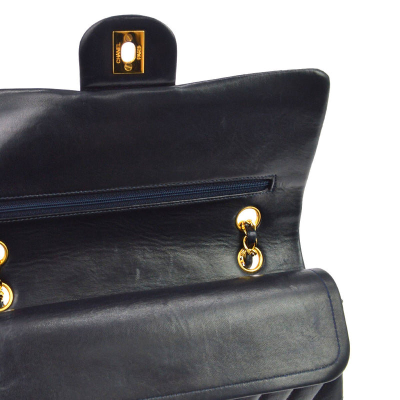 Chanel Vintage Classic Double Flap Chevron Lambskin Black Leather Bag