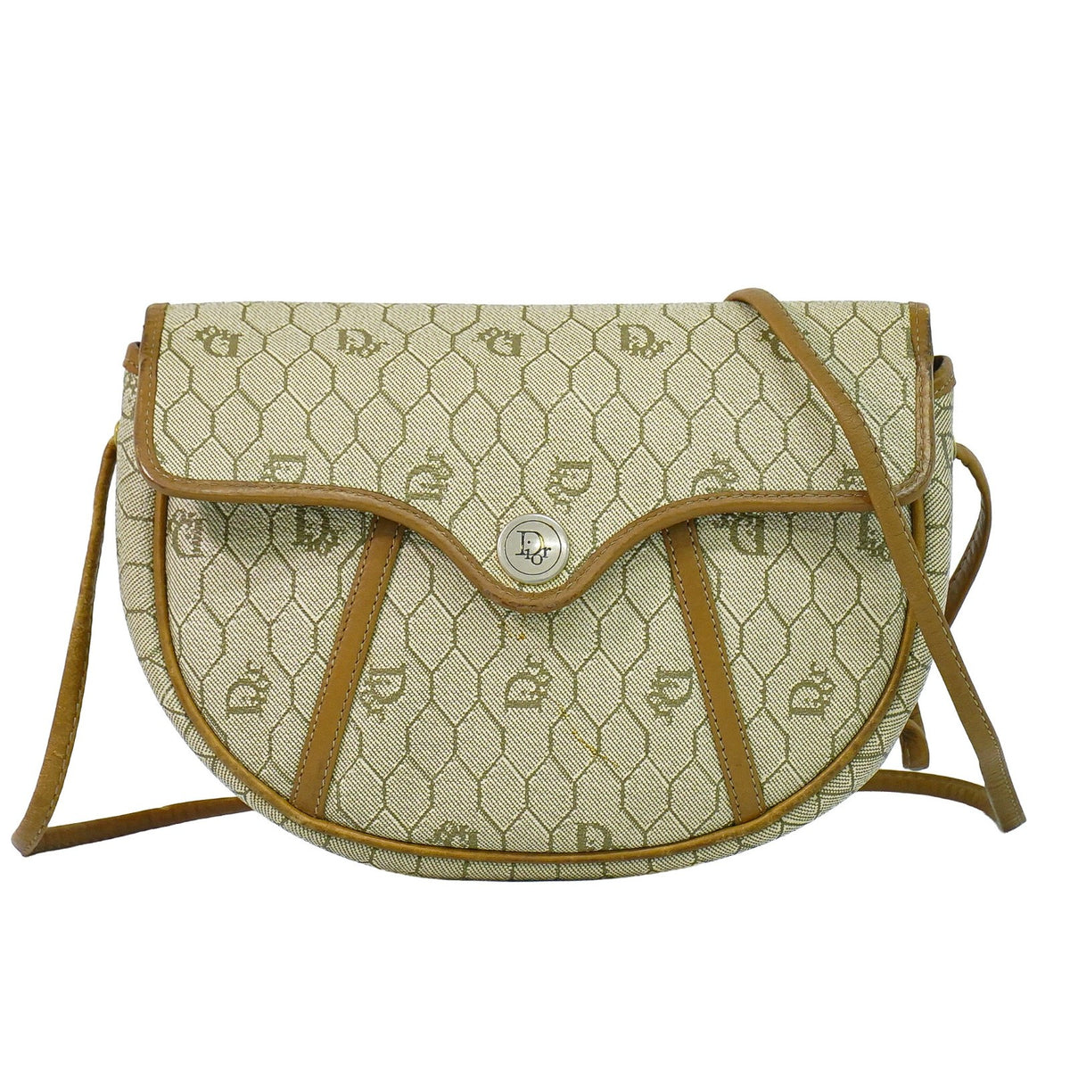 Christian Dior Vintage Honeycomb Canvas Beige Bag