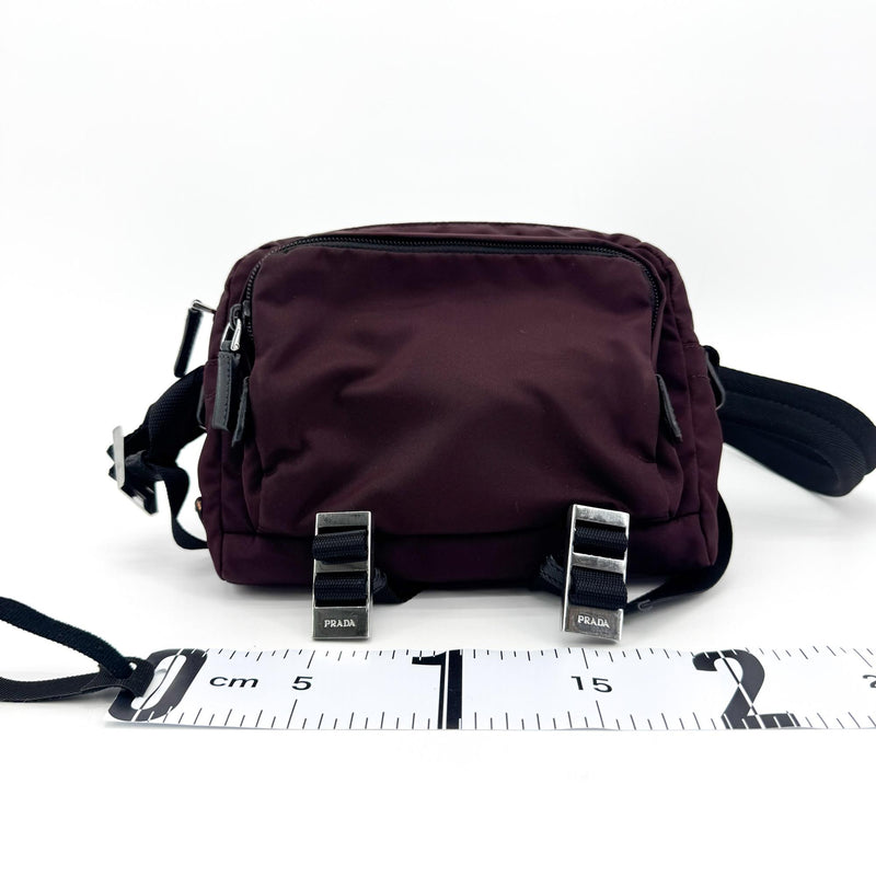 Prada Technical Zip Tessuto Burgundy Nylon Bag