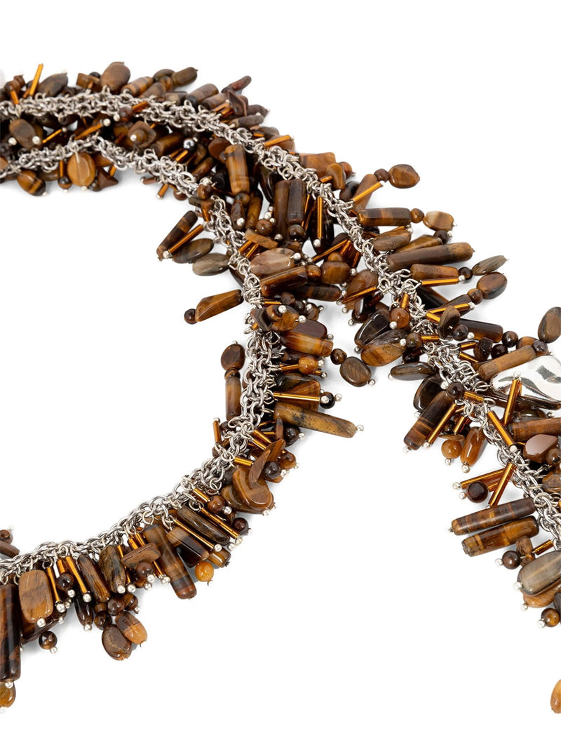 Dries Van Noten Embroidered Bead Scarf — Brown Brass Scarfs