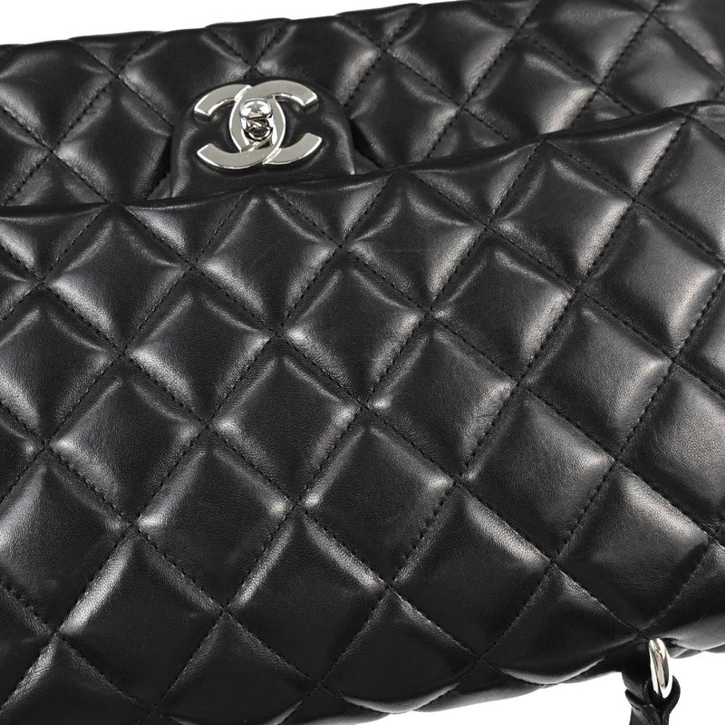 Chanel Vintage Classic Top Handle Flap Quilted Lambskin Black Leather Bag