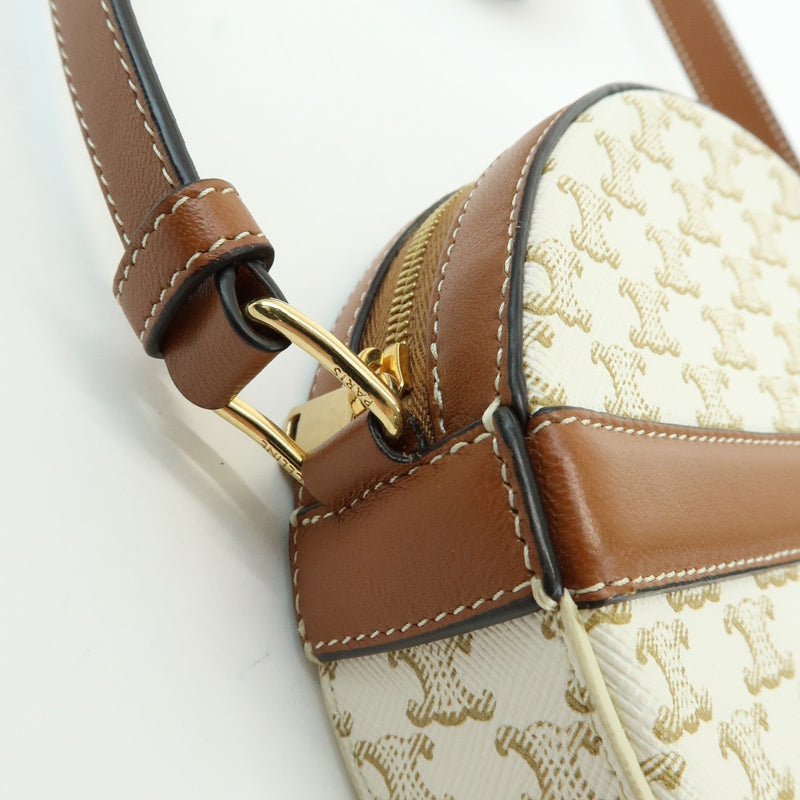 Celine Round Purse On Strap Triomphe Coated Canvas Beige Bag