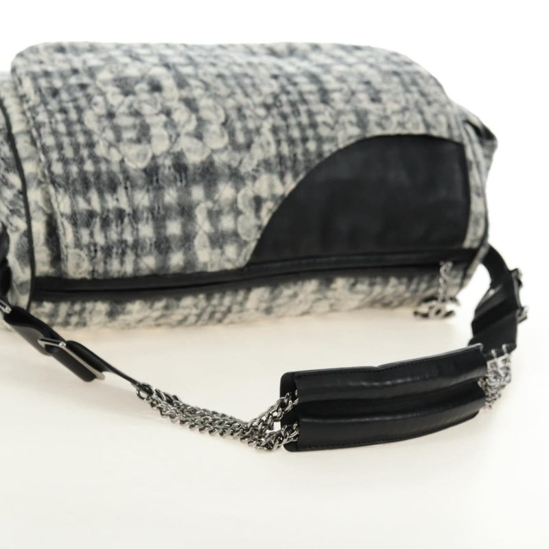 Chanel Vintage Camellia Flap Camera Quilted Tweed White Wool Bag