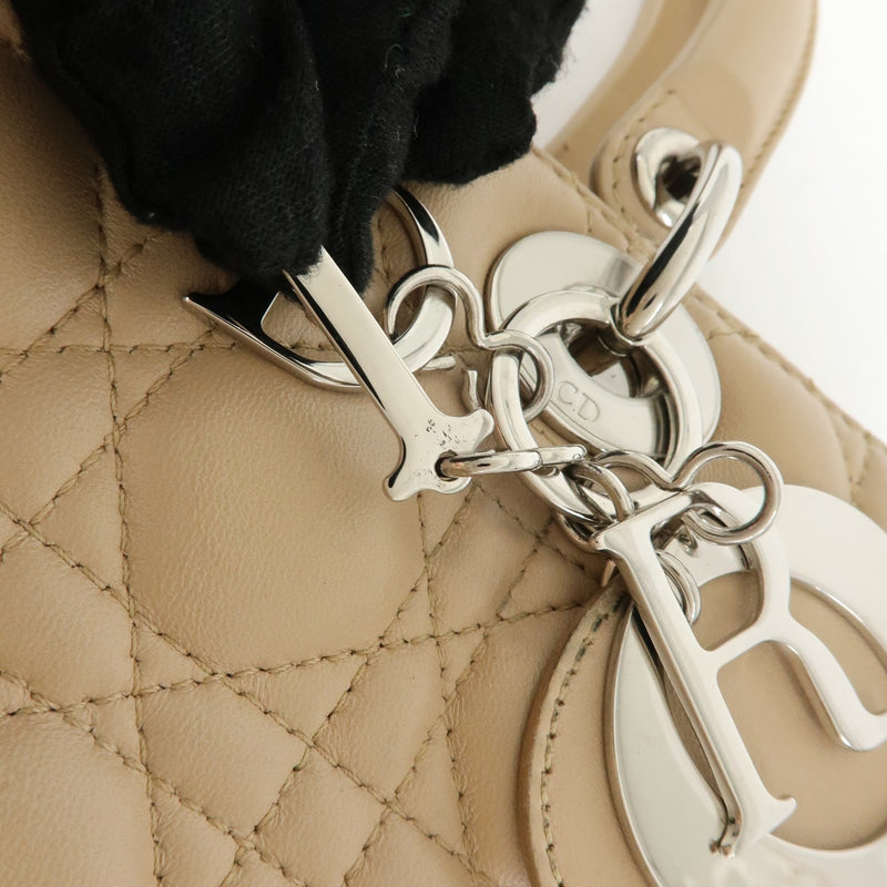Christian Dior Lady Cannage Quilt Lambskin Beige Leather Bag