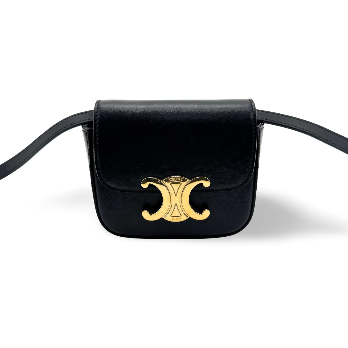 Celine Triomphe Coated Canvas Black Leather Bag