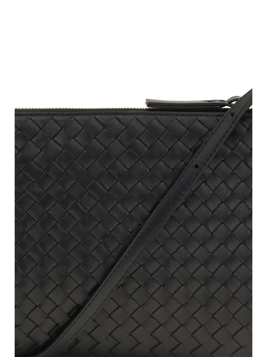 Bottega Veneta Intrecciato Shoulder Bag — Black Calf Leather