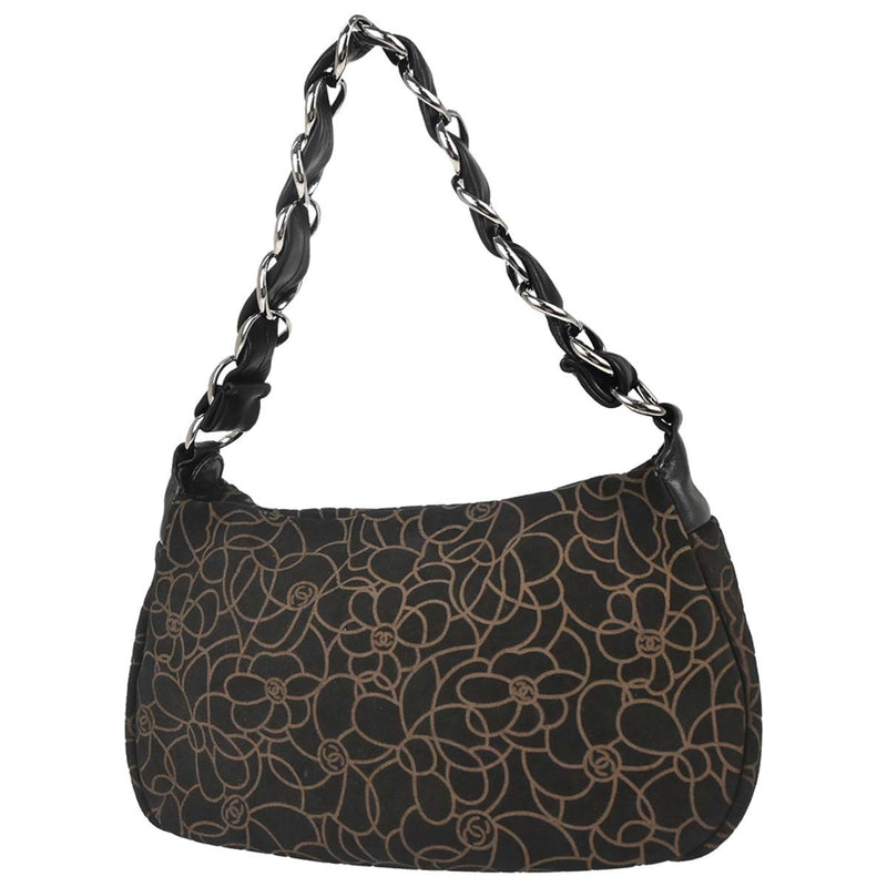 Chanel Camellia Chain Embossed Suede Black Bag