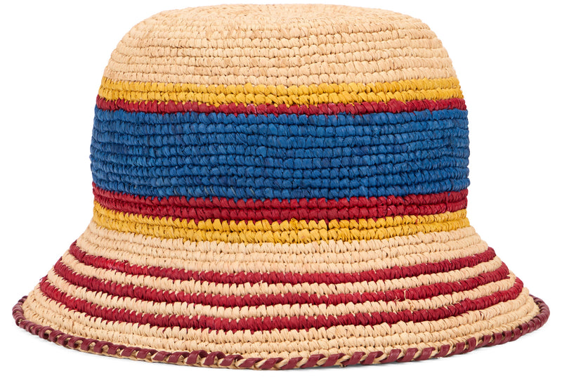Rabanne 25aaa0245 Striped Raffia Bucket Hat — Beige