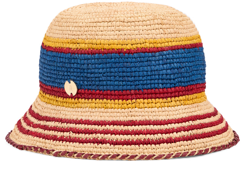 Rabanne 25aaa0245 Striped Raffia Bucket Hat — Beige