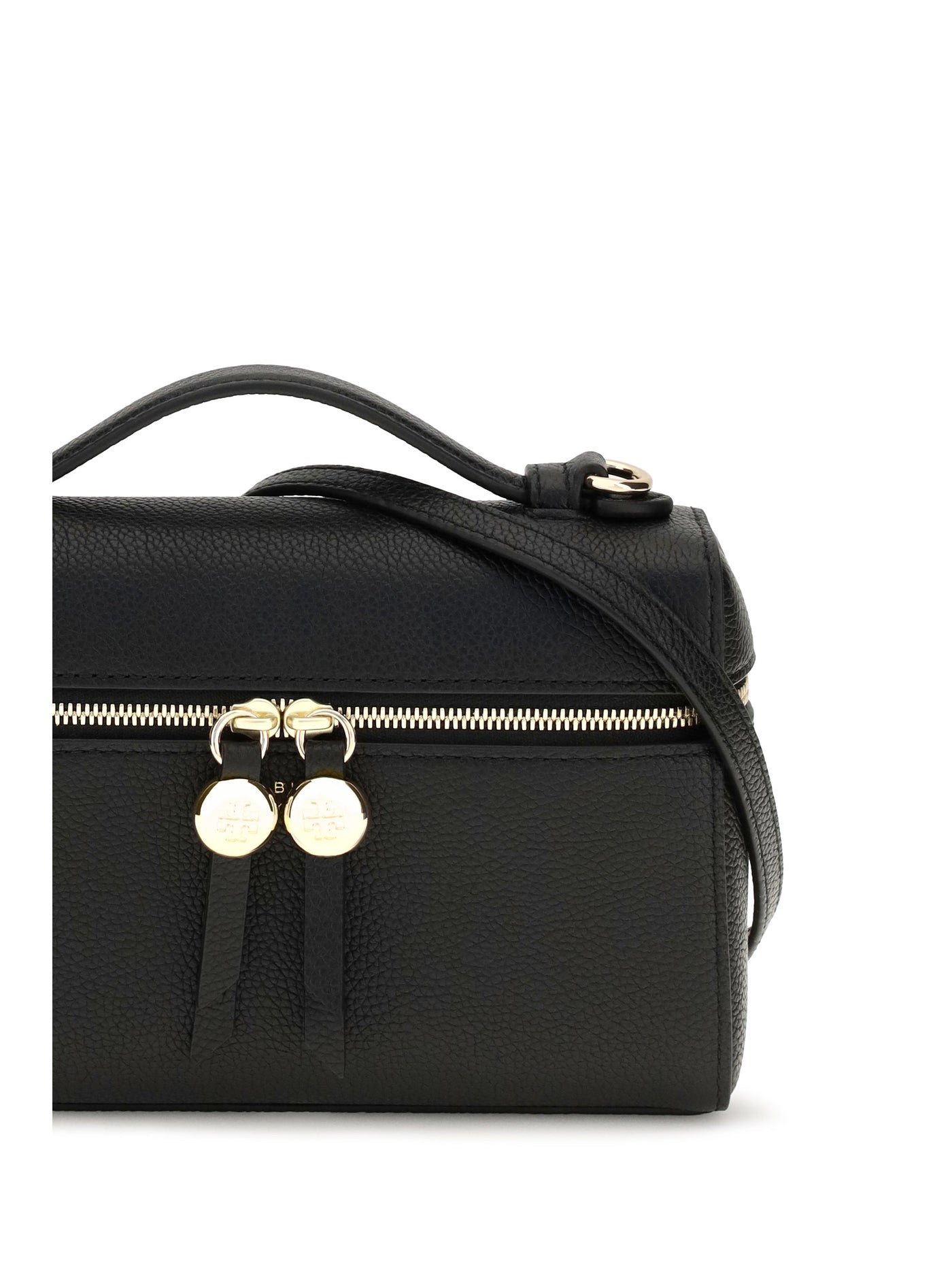 Tory Burch Pebbled Calf Leather Top Handle Bag — Black