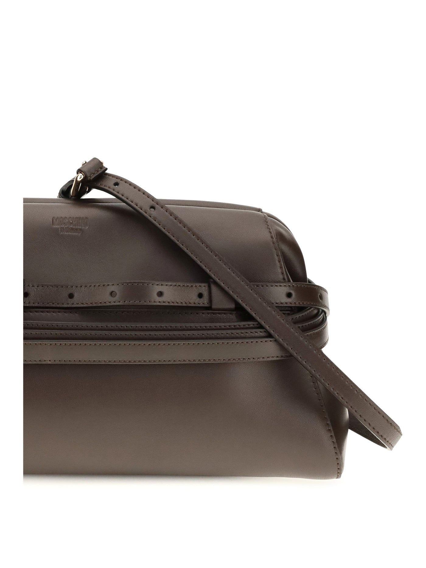 Moschino Perforated Nappa Leather Shoulder Bag — Brown