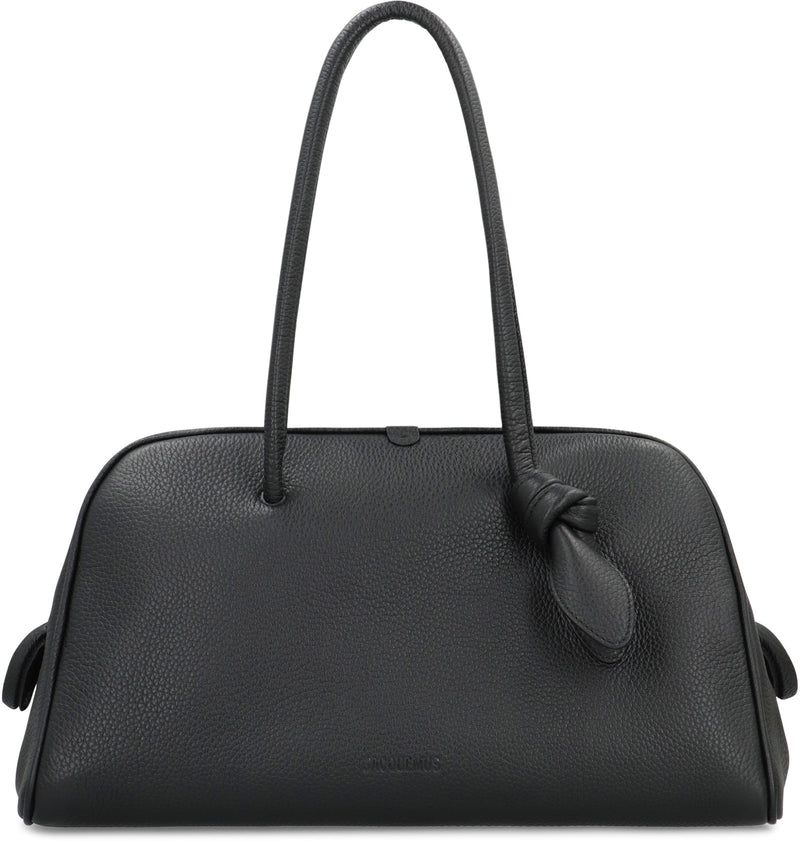 Jacquemus Hammered Calf Leather Shoulder Bag — Black